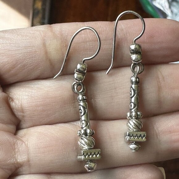 VTG Dangle Earrings Silver Tone Metal Geometric‎ Floral Rhinestone Fashion Retro - Picture 5 of 5